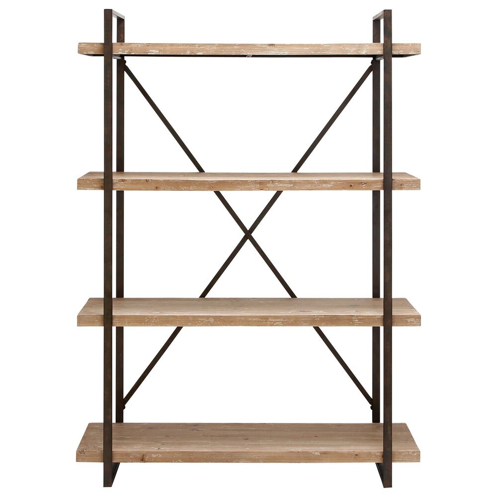 Maple and Jade 4-Shelf Industrial Shelving Unit in Rustic Distressed Brown and Black, , large