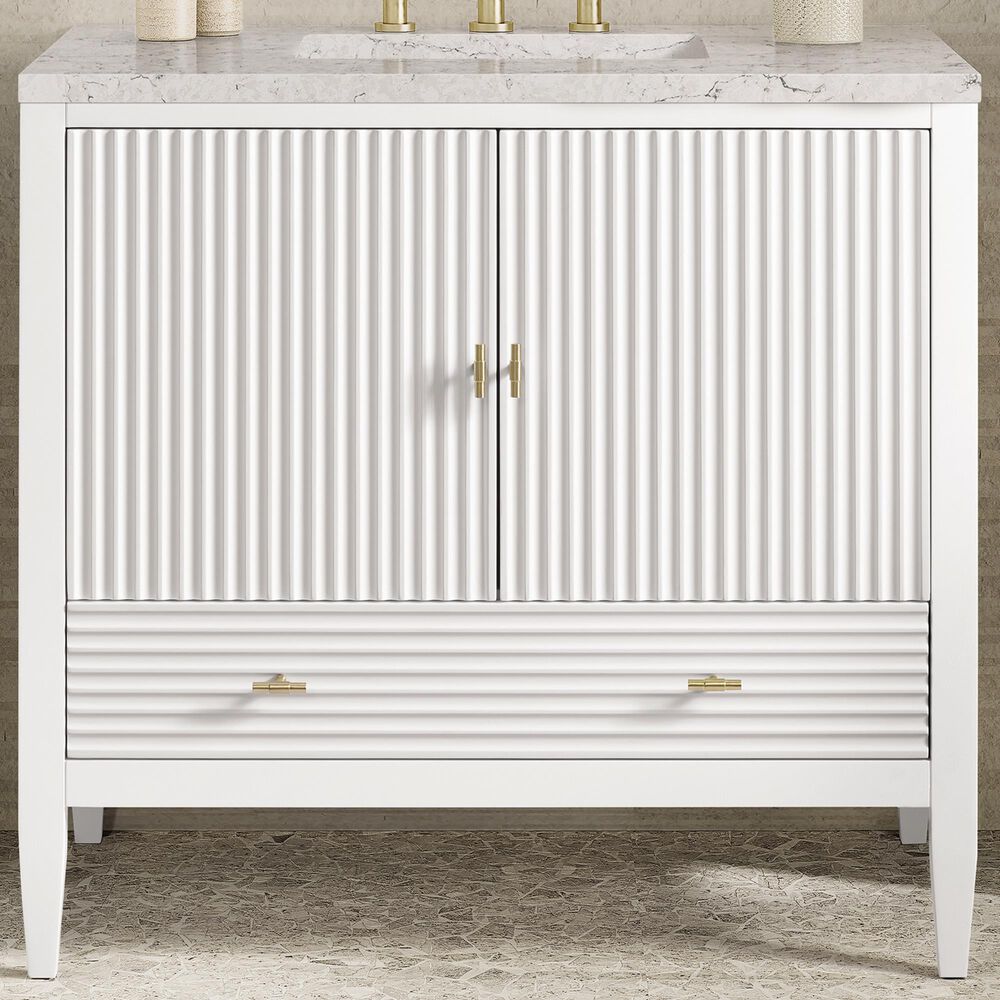 James Martin Vanities Myrrin 36&quot; Vanity in Bright White with 3 cm Eternal Jasmine Pearl Quartz Top, , large