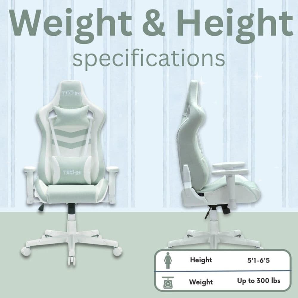 Techni Sport Pastel Gaming Chair in Green and White, , large
