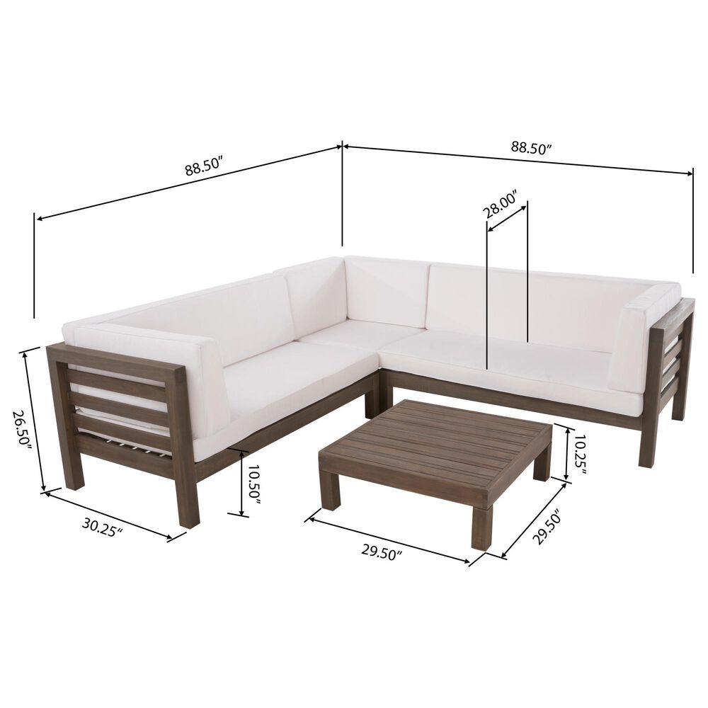 Noble House Oana 4-Piece Patio Sectional Set with White Cushion in Gray, , large