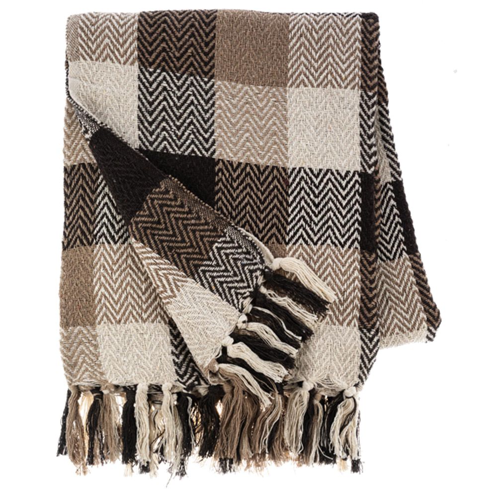 Ganz USA 50" x 60" Plaid Woven Throw in Black, Tan and Natural, , large