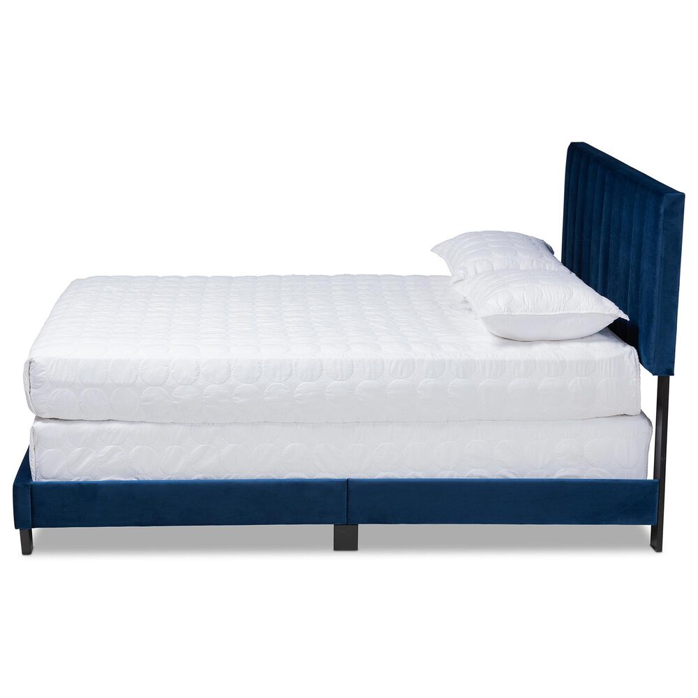 Baxton Studio Clare King Upholstered Panel Bed in Navy Blue, , large