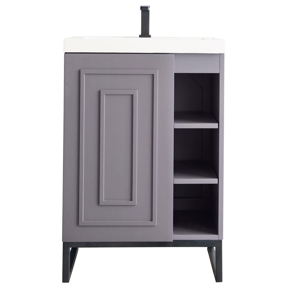 James Martin Vanities Alicante 24" Single Bathroom Vanity in Grey Smoke and Matte Black with 5 cm White Glossy Resin Top and Rectangular Sink, , large