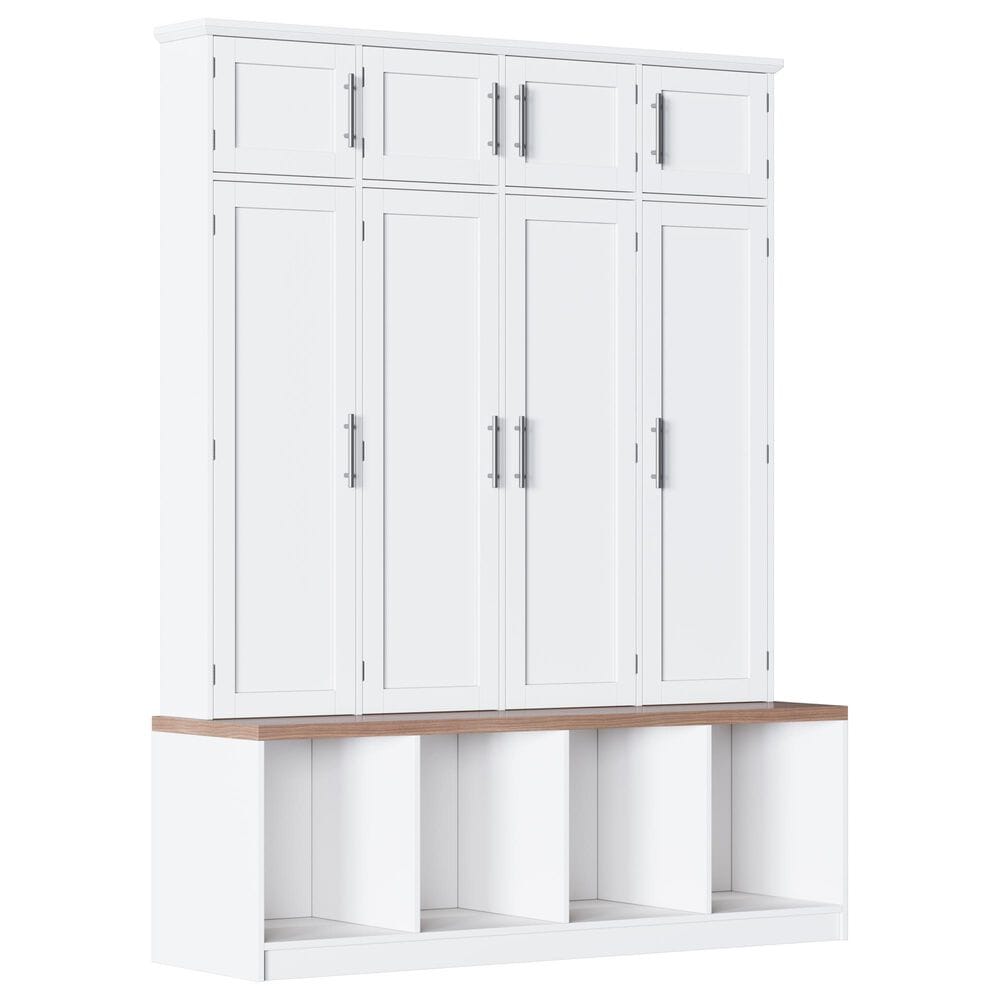 HOMLUX 4-Hook Hall Tree with 8-Door in White and Walnut, , large