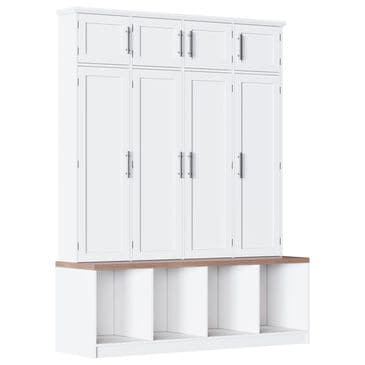 HOMLUX 4-Hook Hall Tree with 8-Door in White and Walnut, , large