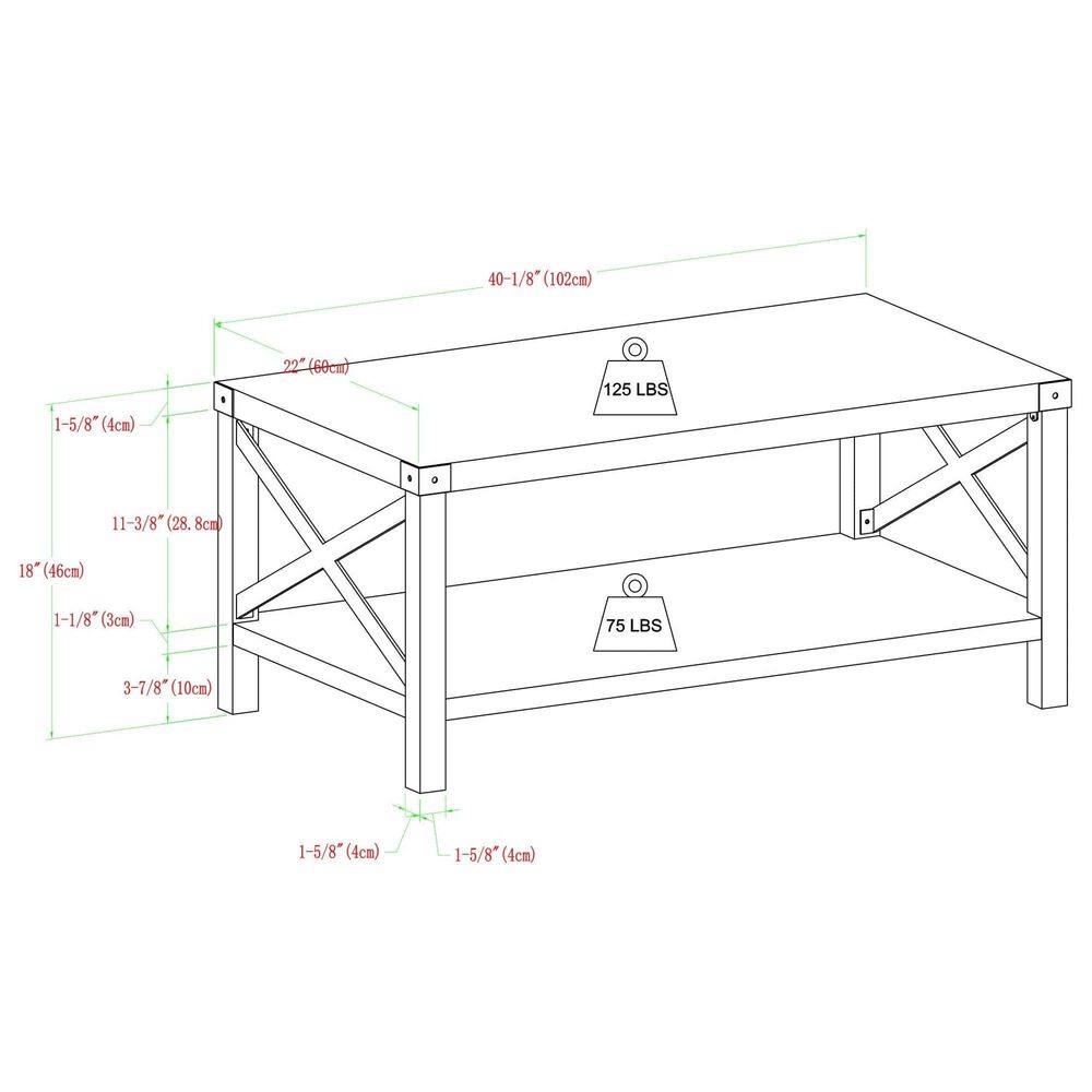 Walker Edison Metal X Coffee Table in Rustic Oak and Black, , large