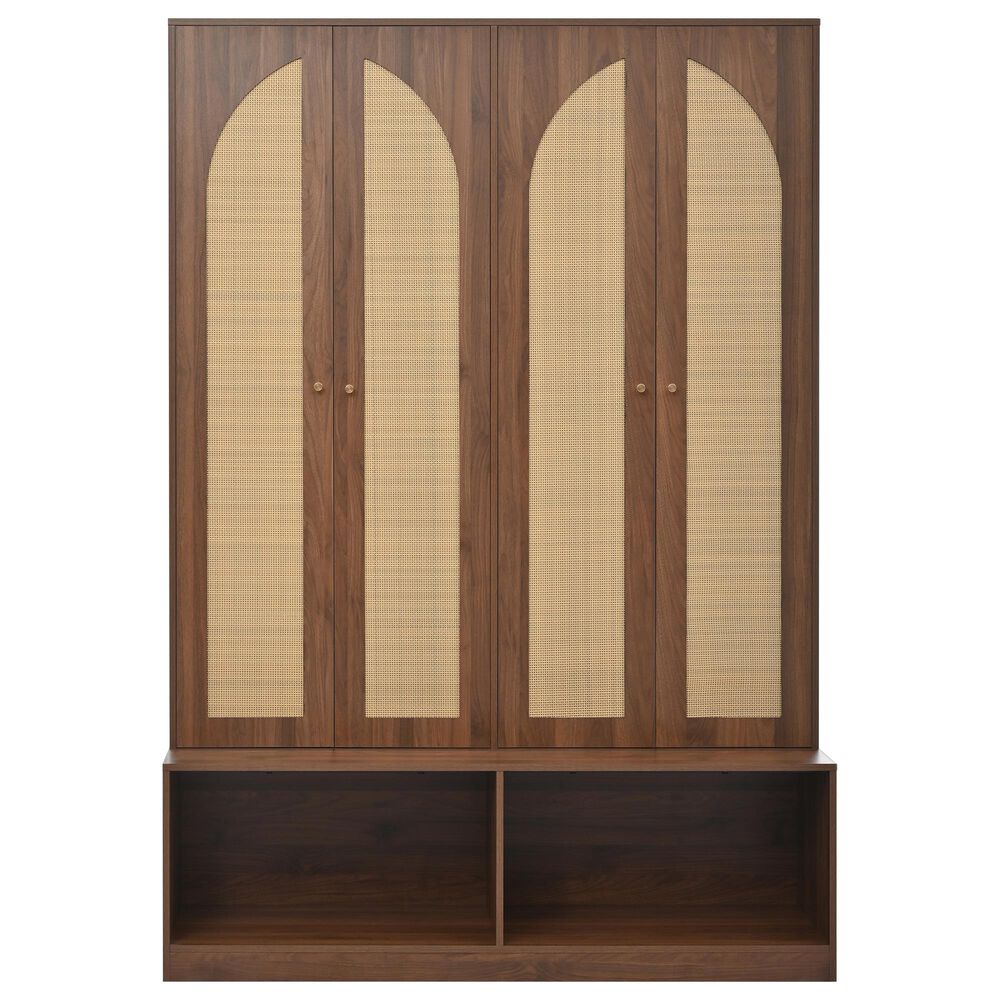 HOMLUX 6-Hook Hall Tree with 2-Rattan Doors in Walnut, , large