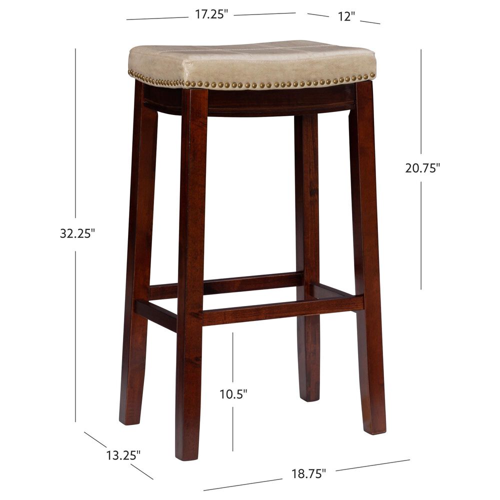 Linon Home Decor Claridge Bar Stool with Beige Cushion in Dark Brown, , large