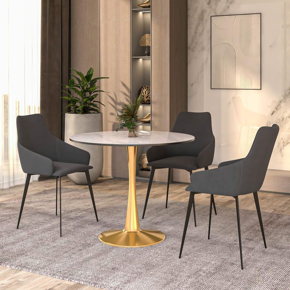 Leisuremod Leisuremod Bristol 35 round dining table Gold base with White Sintered stone Top, , large
