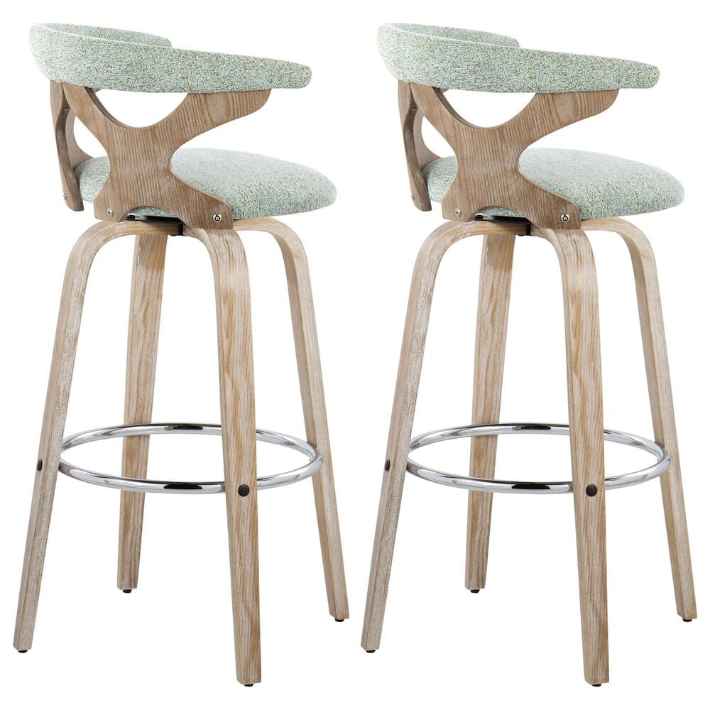 LumiSource Gardenia Swivel Fixed-Height Bar Stool with Light Grey Faux Leather Upholstery in Chrome and Whitewash (Set of 2), , large