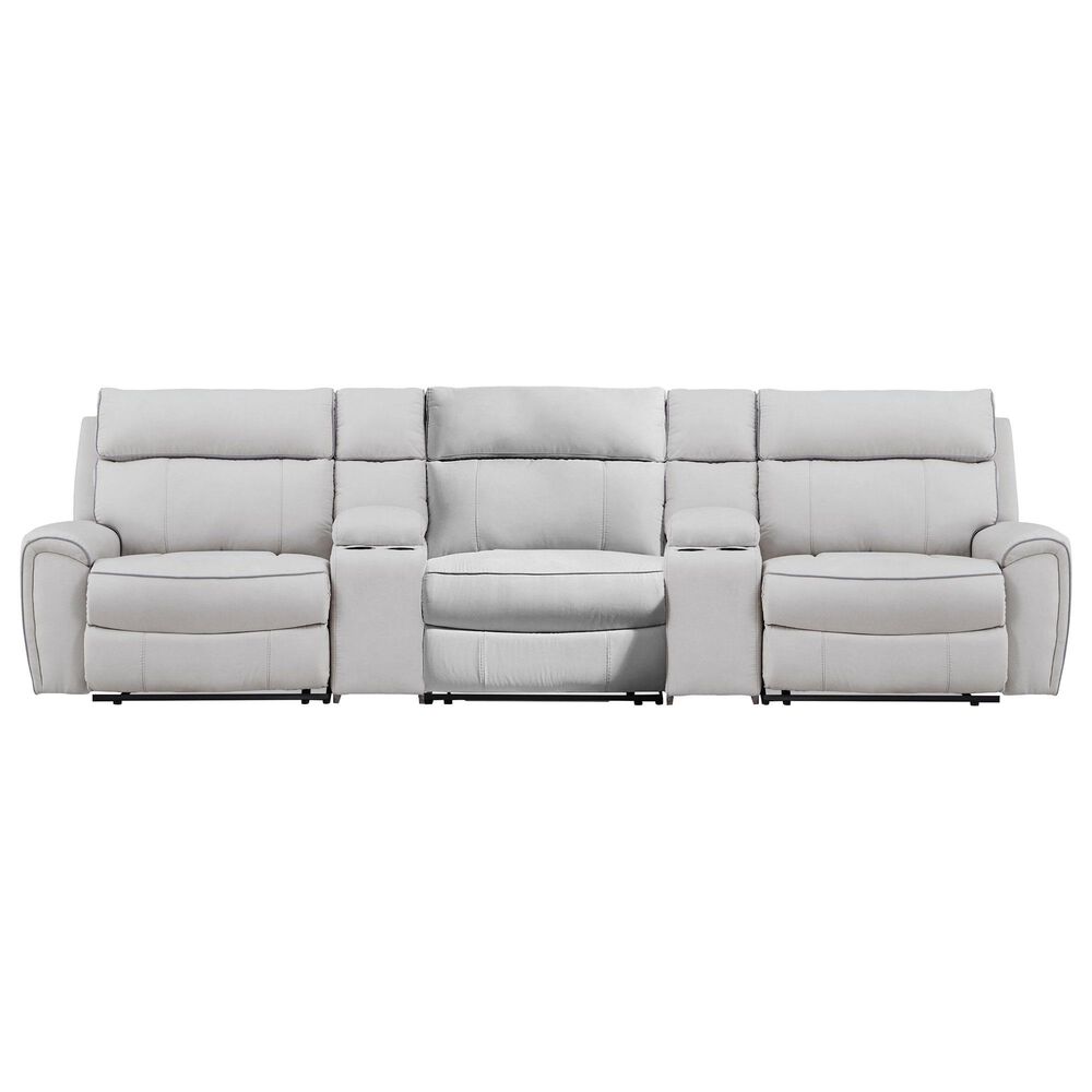 Ashley Social Pointe 5-Piece Power Symmetrical Reclining Sectional with Armless Recliner in Pearl and Ash, , large