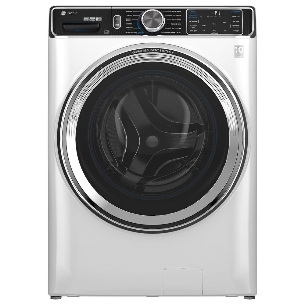 GE Profile 5.3 Cu. Ft. Front Load Washer and 7.8 Cu. Ft. Electric Dryer Laundry Pair in White and Chrome, , large