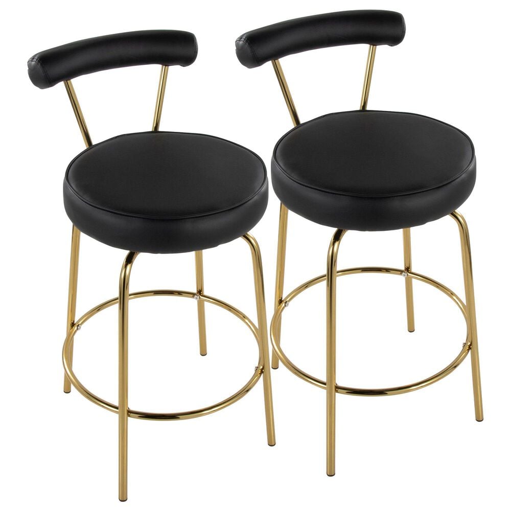 Lumisource Rhonda Swivel Counter Stool with Black Cushion in Gold &#40;Set of 2&#41;, , large