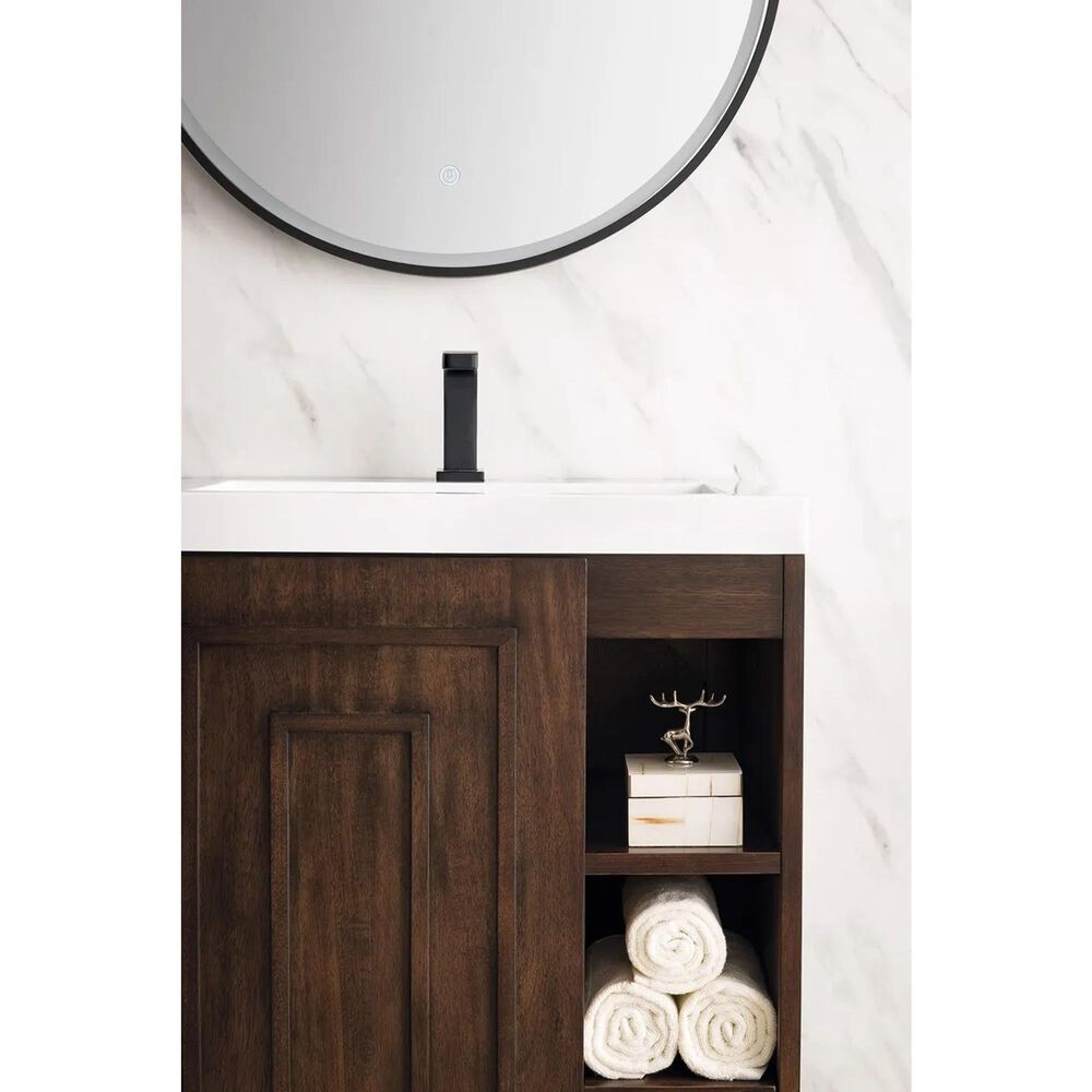 James Martin Vanities Alicante 24&quot; Single Bathroom Vanity in Mid Century Acacia and Matte Black with 5 cm White Glossy Resin Top and Rectangular Sink, , large