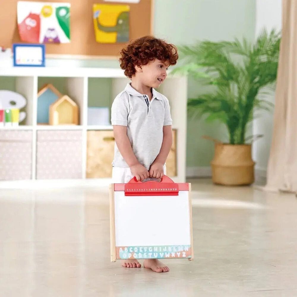 Hape Toys Store and Go Easel Folding Double-Sided Tabletop Blackboard and Whiteboard with Chalks, Markers, , large