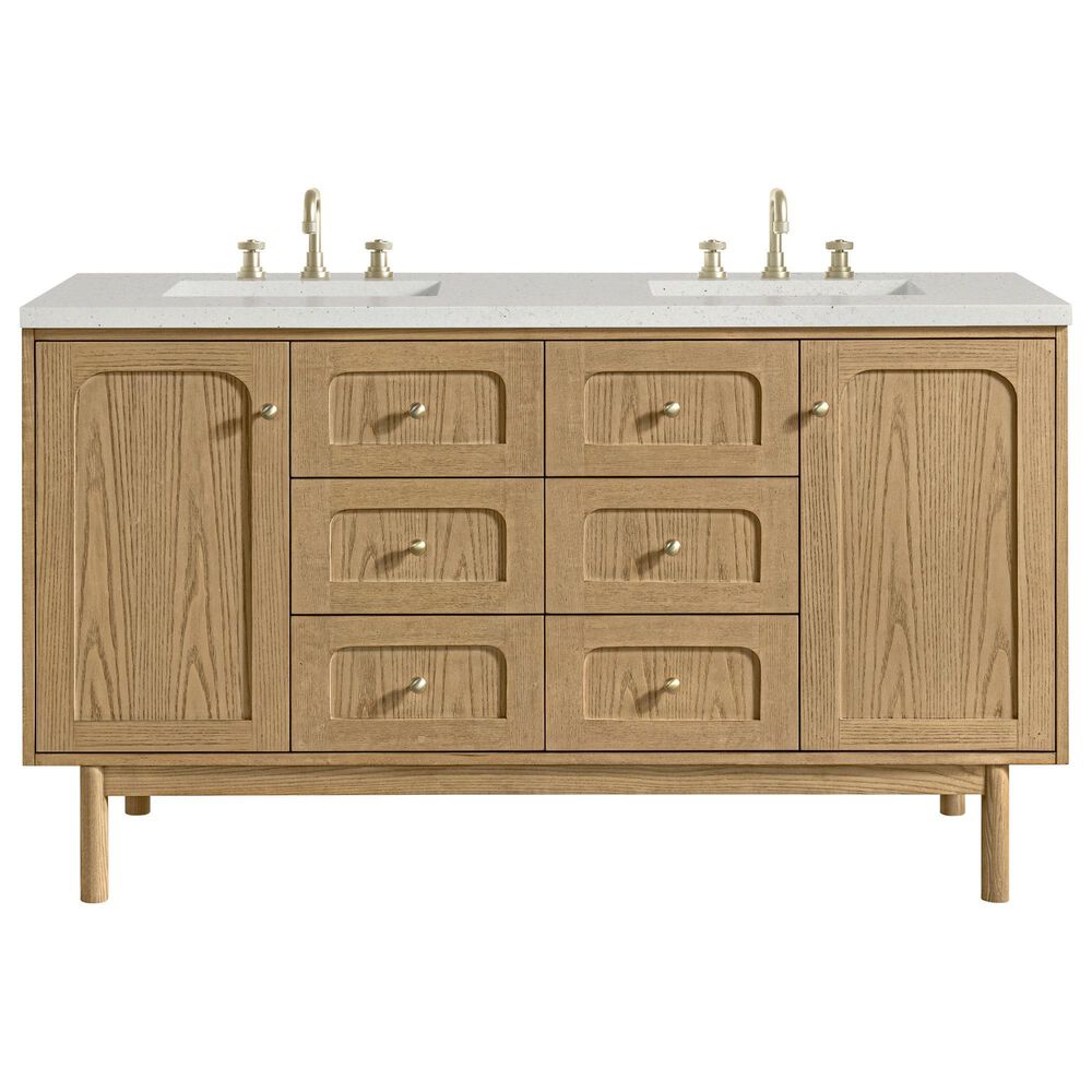 James Martin Vanities Laurent 60" Double Bathroom Vanity in Light Natural Oak with 3 cm Lime Delight Quartz Top and Rectangular Sinks, , large