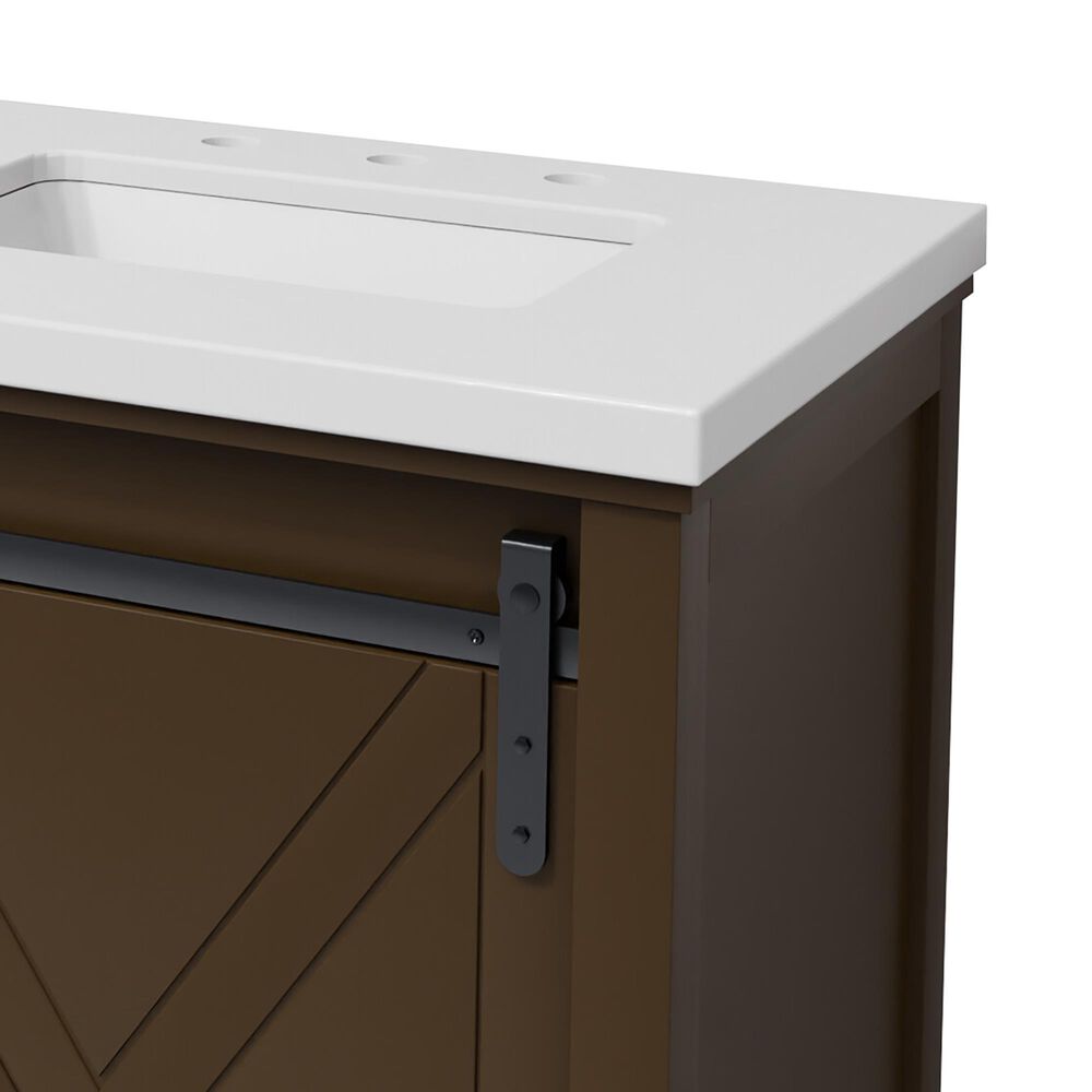 Lexora Home Marsyas 60" Double Bathroom Vanity in Brown with 2 cm White Cultured Marble Top and Rectangular Sinks, , large