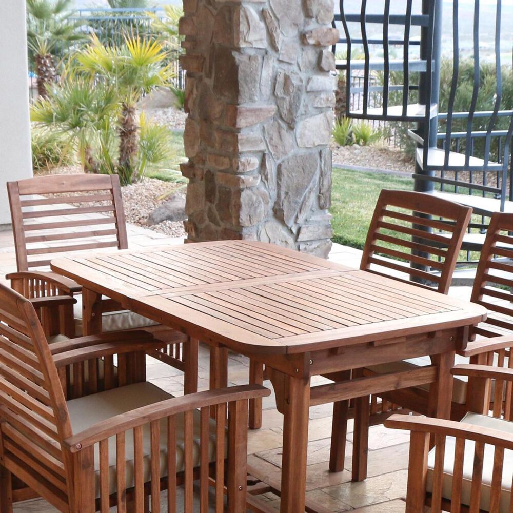 Walker Edison Sundowner 7Piece Teak Dining Set with Cushions NFM