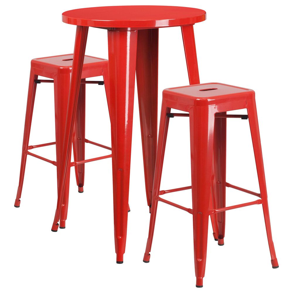 Flash Furniture 3-Piece Metal Bar Table Set in Red, , large