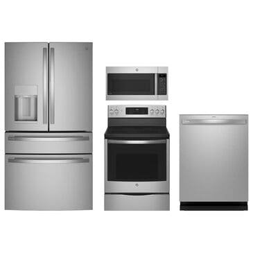 GE Profile 4-Piece Kitchen Package with 27.9 Cu. Ft. 4-Door French Door Refrigerator and 30" Smart Freestanding Electric Range in Stainless Steel, , large