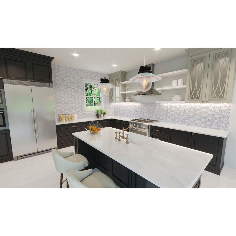 Soho Studio MJ Rain Flower White Carrara and White Thassos 12.4" x 14.13" Marble Mosaic Sheet, , large