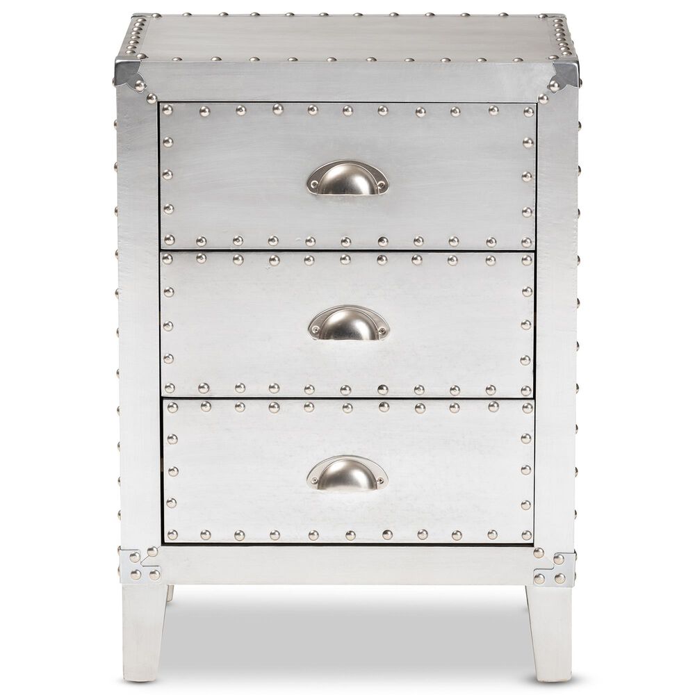 Baxton Studio Claude 3-Drawer End Table in Silver, , large
