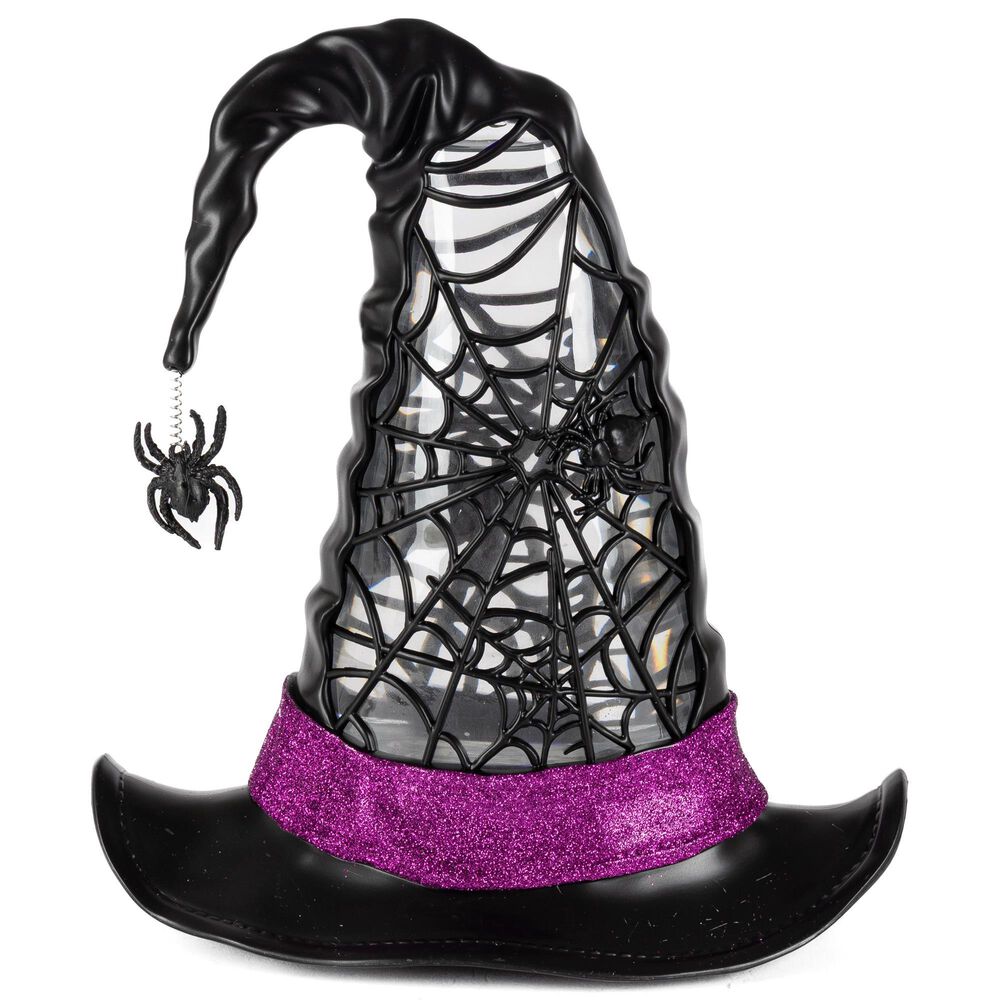 The Gerson Company 9.75&quot;H Battery-Operated Lighted Spinning Smoky Water Globe Witch Hat in Black, , large