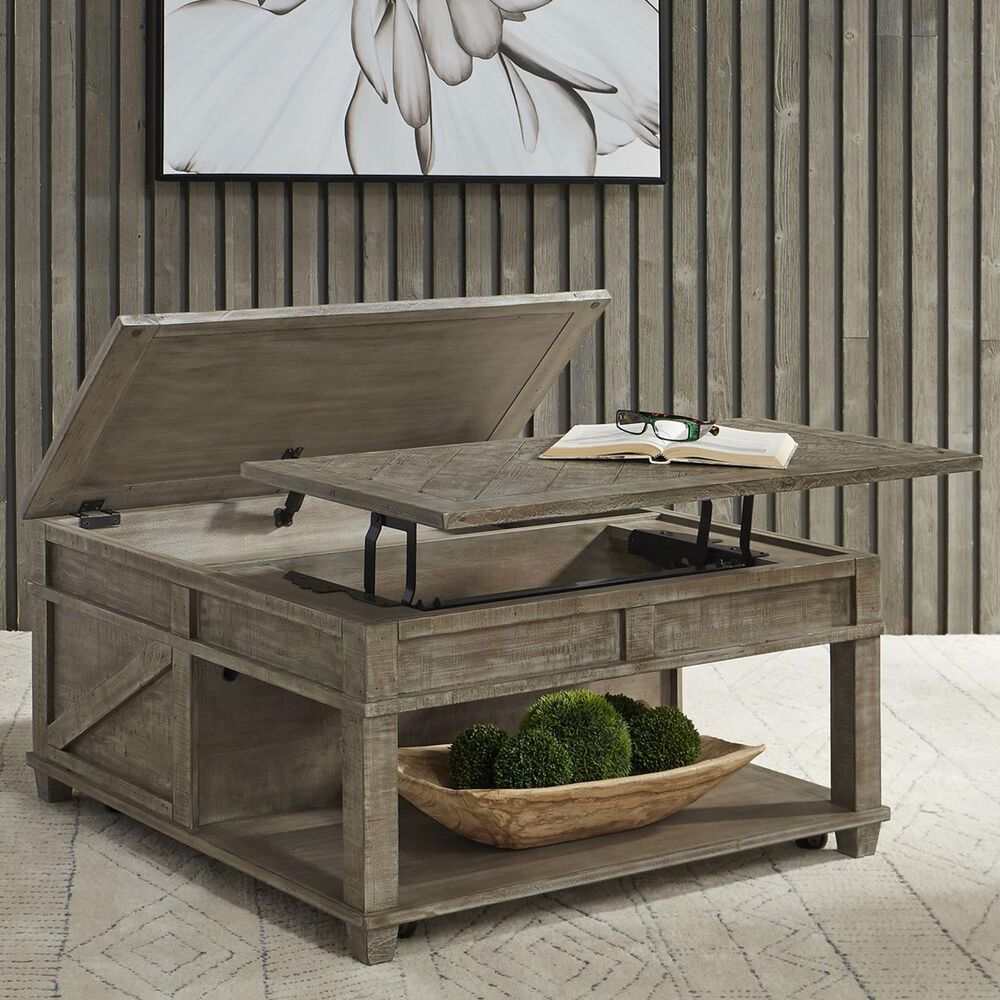 Belle Furnishings Parkland Falls Square Lift Top Cocktail Table in Weathered Taupe, , large