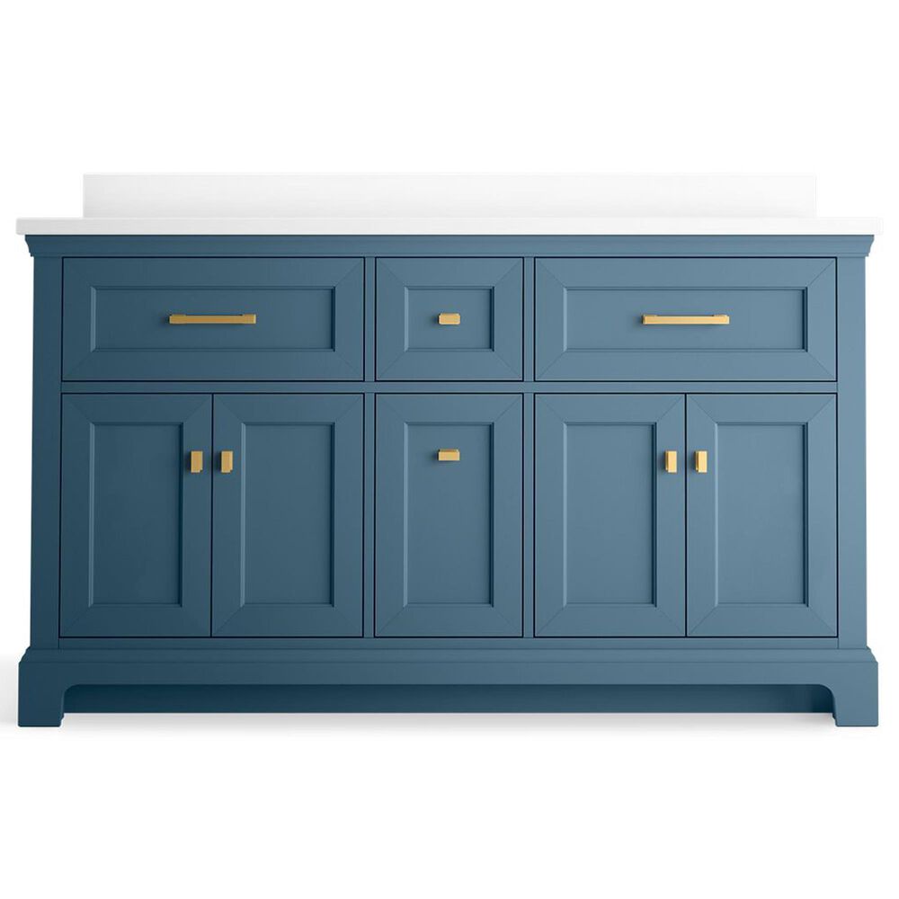 Kohler Charlemont 60&quot; Double Bathroom Vanity in Tidal Blue with 3 cm White Quartz Top and Rectangular Sinks, , large