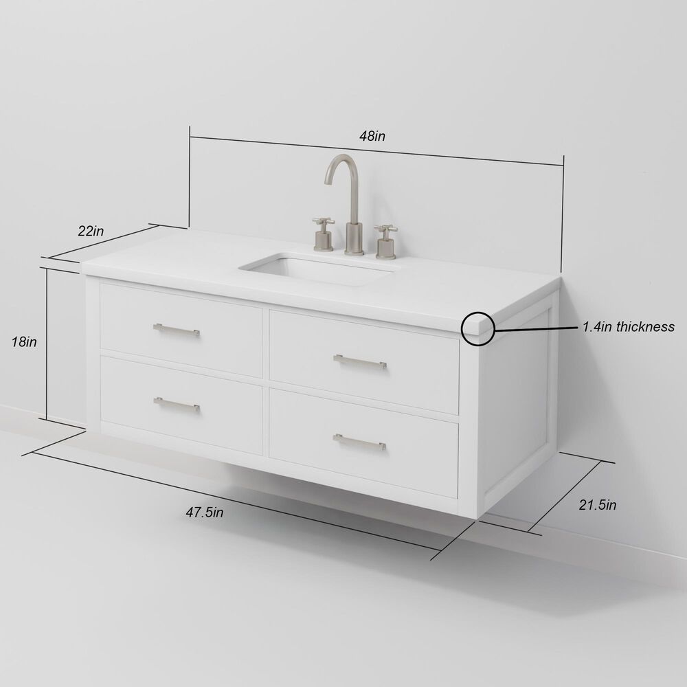 Lexora Home Castor 48" Single Bathroom Vanity in White with 2 cm White Cultured Marble Top and Rectangular Sink, , large