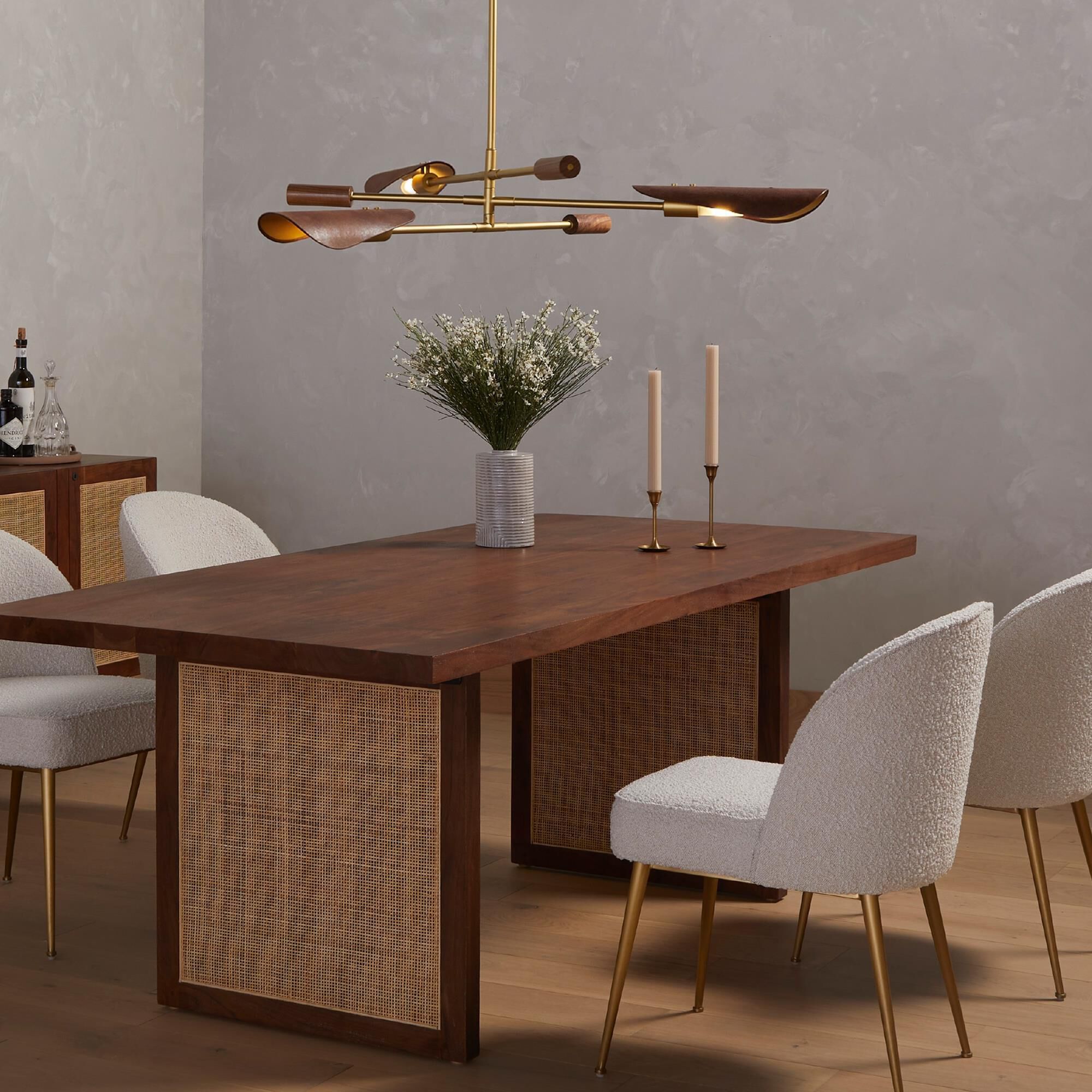 Four Hands Stockton Astrid Chandelier in Antique Brass and Walnut