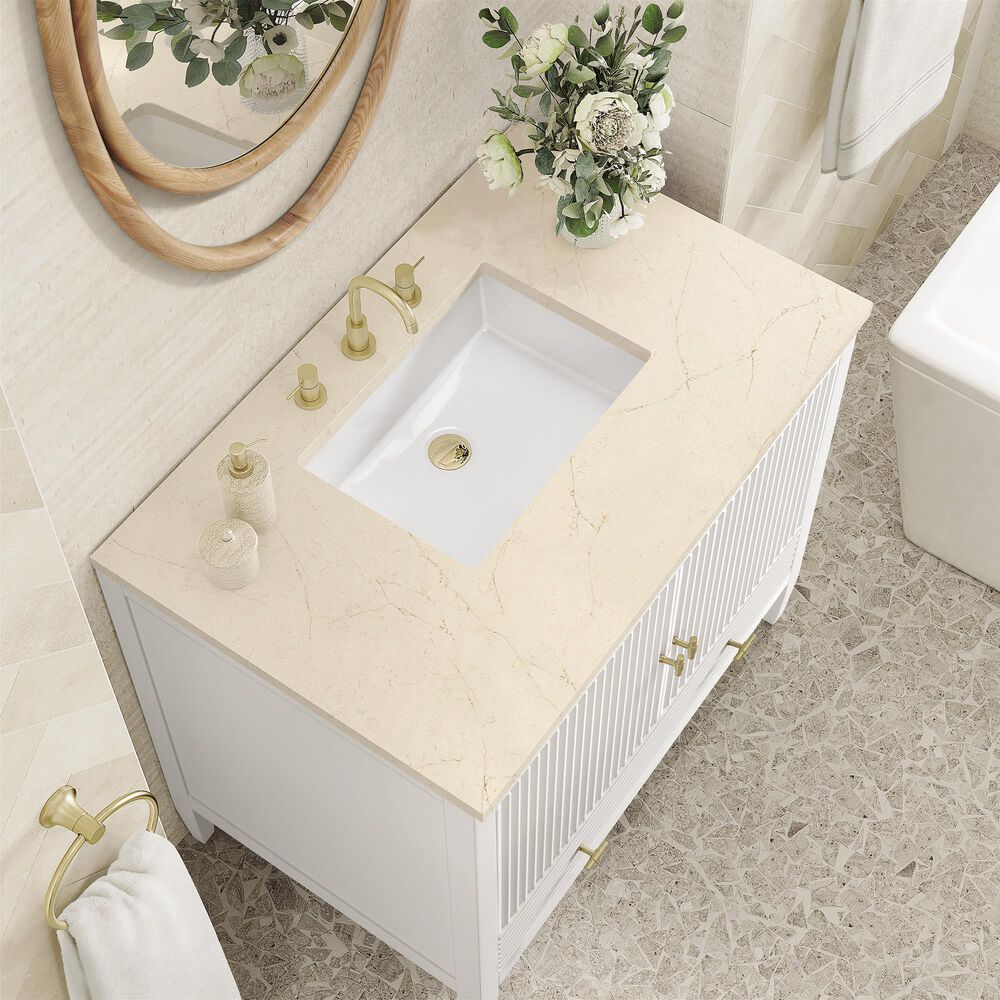 James Martin Vanities Myrrin 36&quot; Vanity in Bright White with 3 cm Eternal Marfil Quartz Top, , large