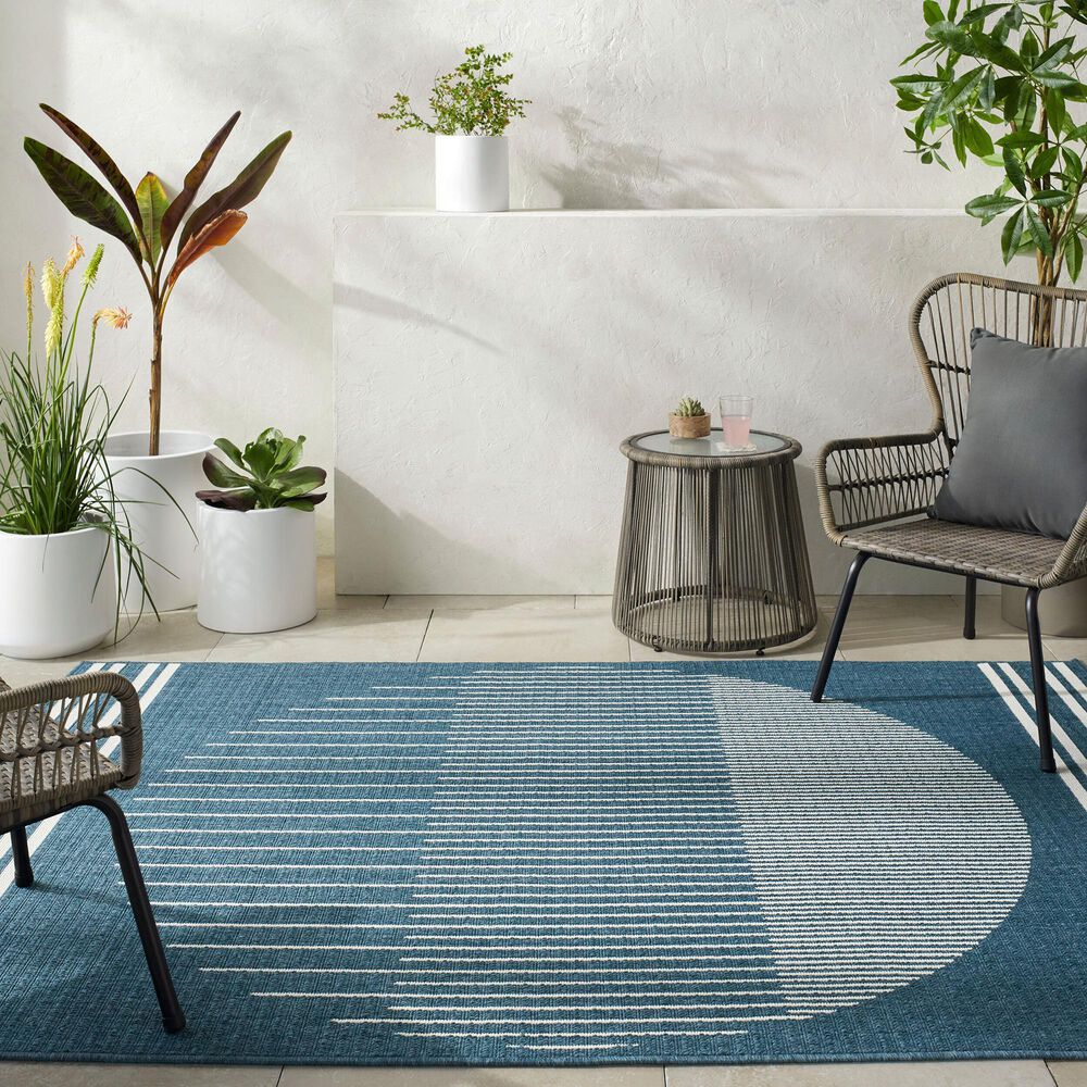 Surya Alfresco 5&#39;3&quot; x 7&#39;7&quot; Marine Blue, Light Silver, Slate Blue and Metallic Silver Indoor/Outdoor Area Rug, , large