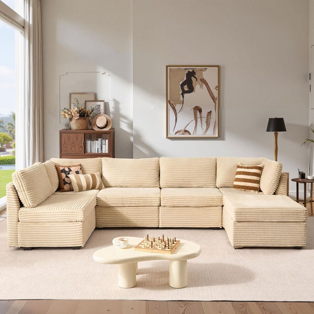 Noviland HOMLUX 6-Piece Mod Sectional with Chaise in Beige, , large
