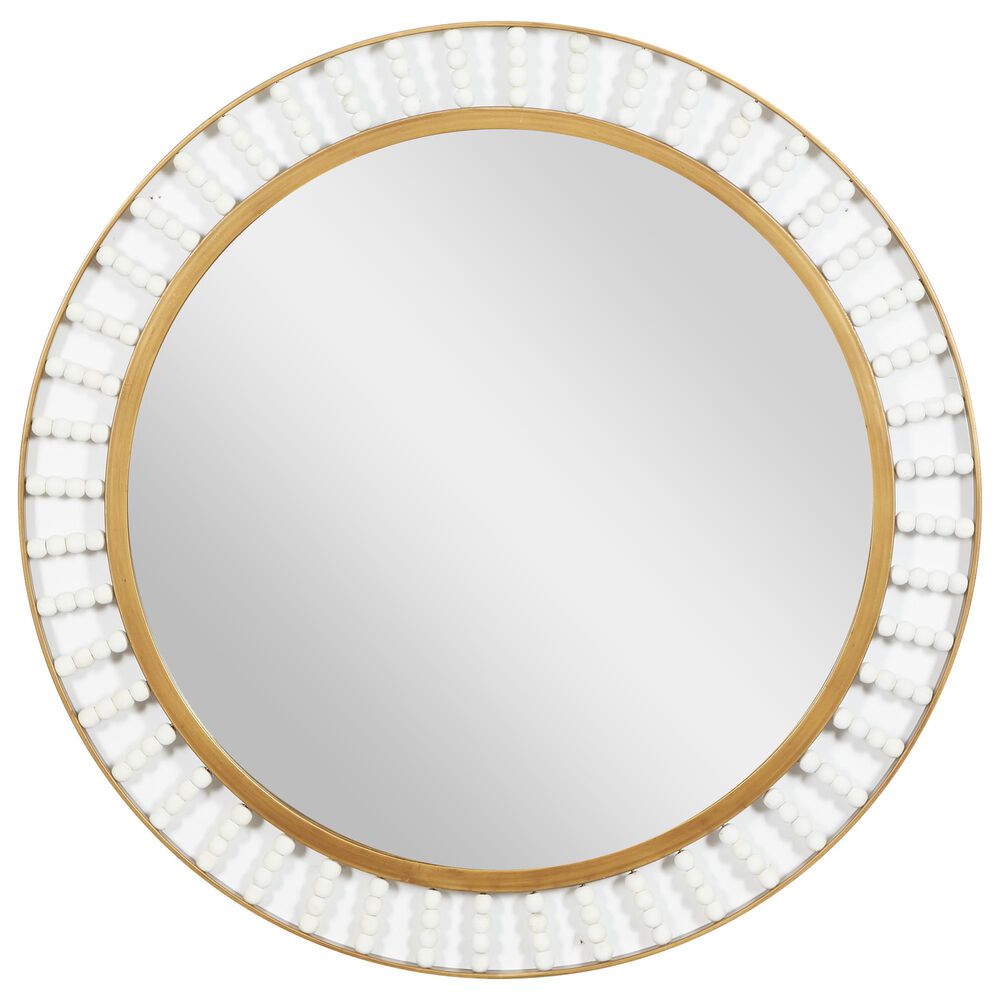 Maple and Jade 32&quot; Round Wall Mirror in Golden Brown and White, , large