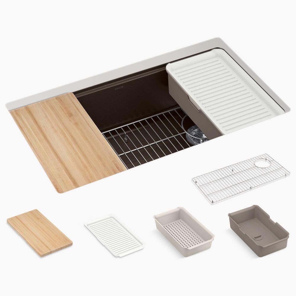 Kohler Billings 32.5" Undermount Single Bowl Workstation Kitchen Sink in Matte Brown, , large