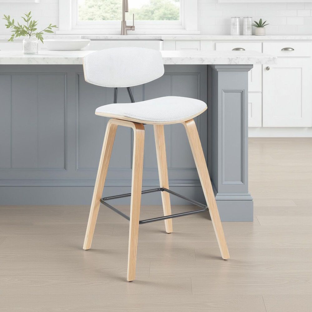 Armen Living Fox Counter Height Stool with White Upholstery in Patterned Oak, , large