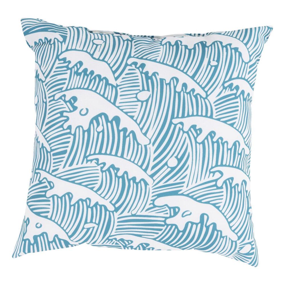 Surya Rain 18" x 18" Washed by the Waves Pillow in Aqua and Ivory, , large