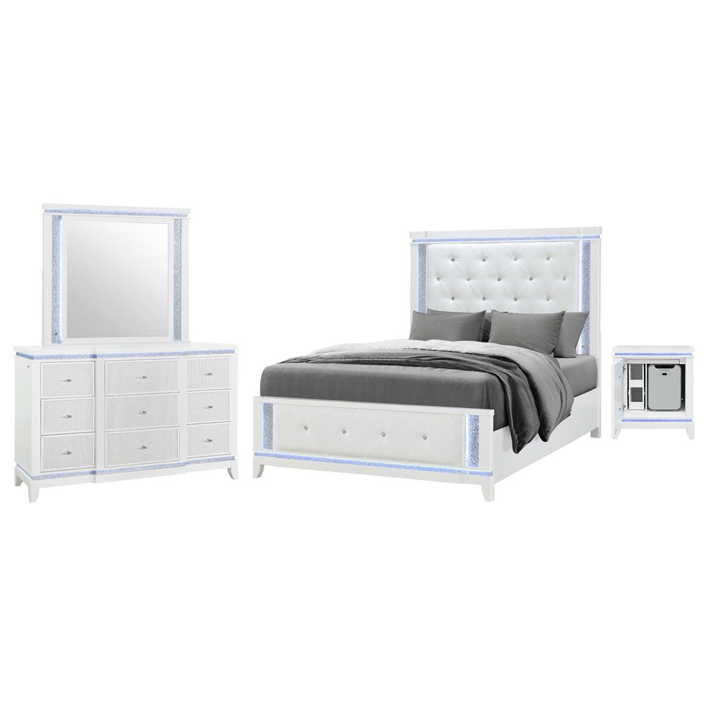 Global Furniture USA Alina 4-Piece Queen Upholstered Panel Bedroom Set in White, , large