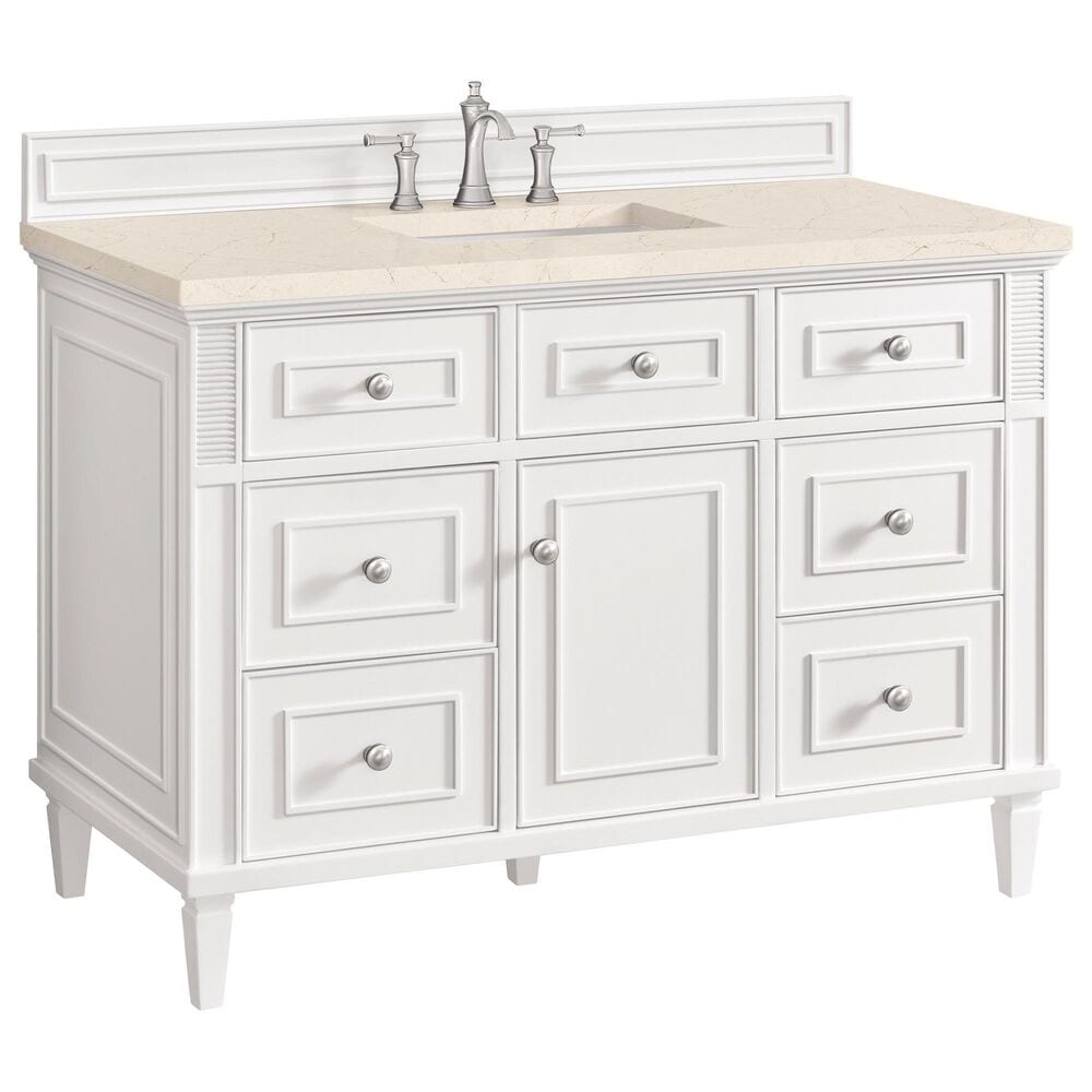 James Martin Vanities Lorelai 48" Single Vanity in Bright White with 3 cm Eternal Marfil Quartz Top, , large