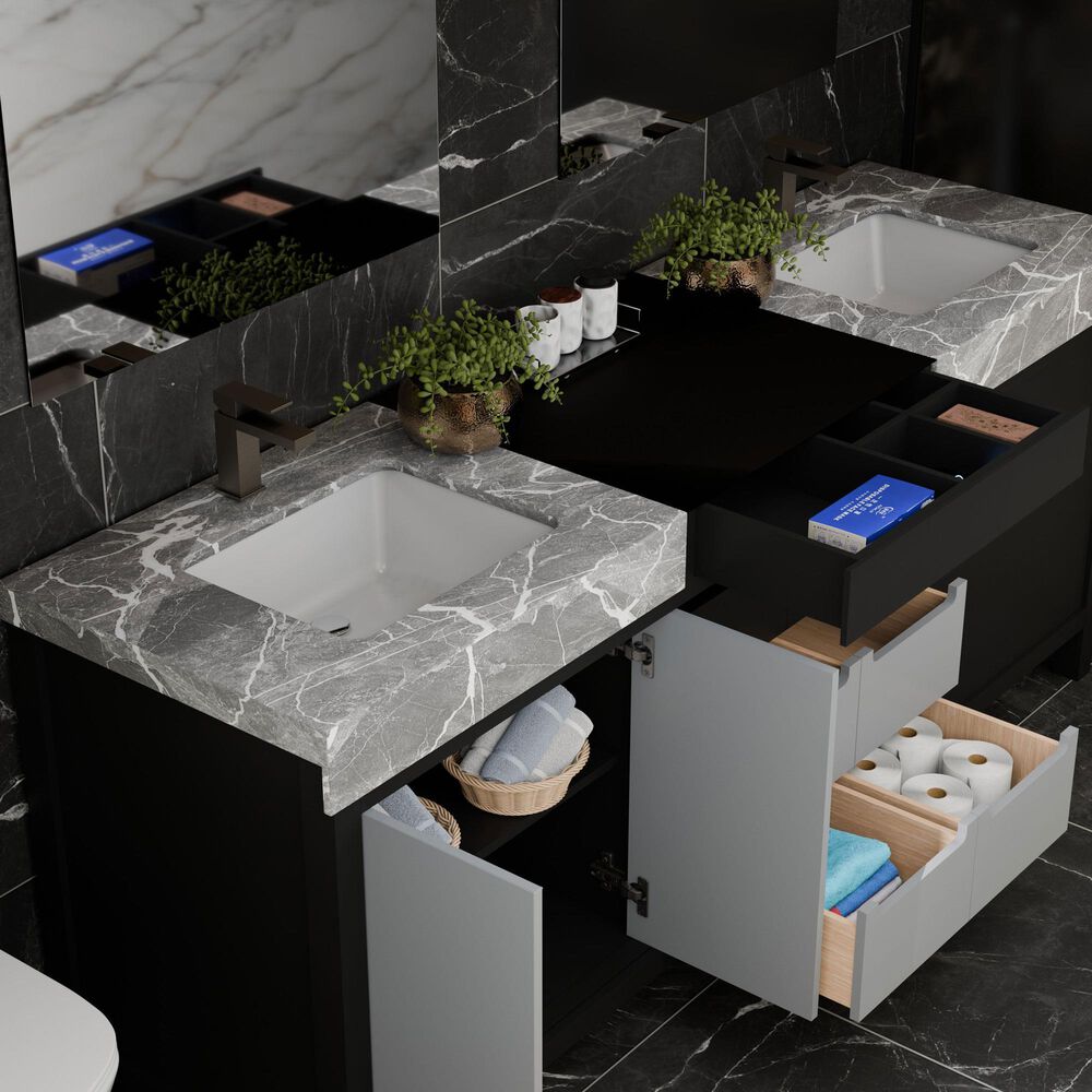 Lexora Home Zilara 80" Double Bathroom Vanity in Black and Grey with 11 cm Castle Grey Marble Top and Rectangular Sinks, , large