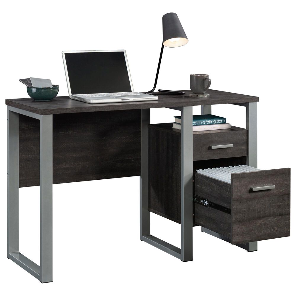 Hearth and Haven 2-Drawer Computer Desk in Dark Brown and Silver, , large