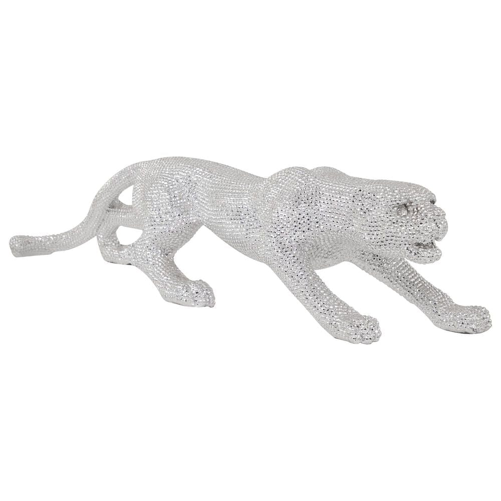 Maple and Jade Leopard Decorative Sculpture with Carved Faceted Diamond Exterior in Polished Silver, , large