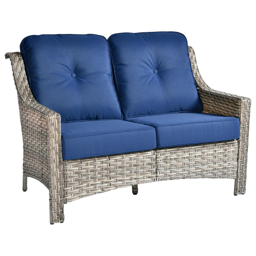 HOMLUX Outdoor Rattan Loveseat with Ergonomic in Navy Blue, , large