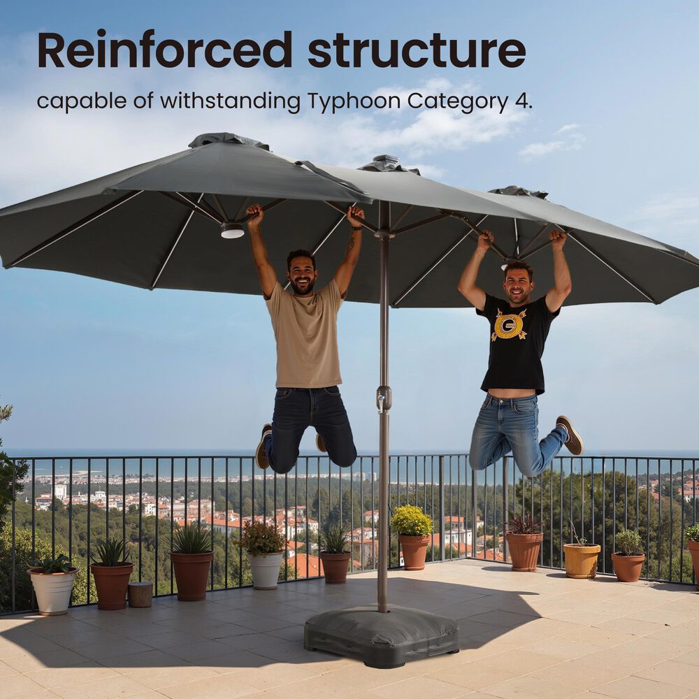 HOMLUX 15' Outdoor Market Umbrella with RGB Lights and Sandbags Base in Dark Grey, , large