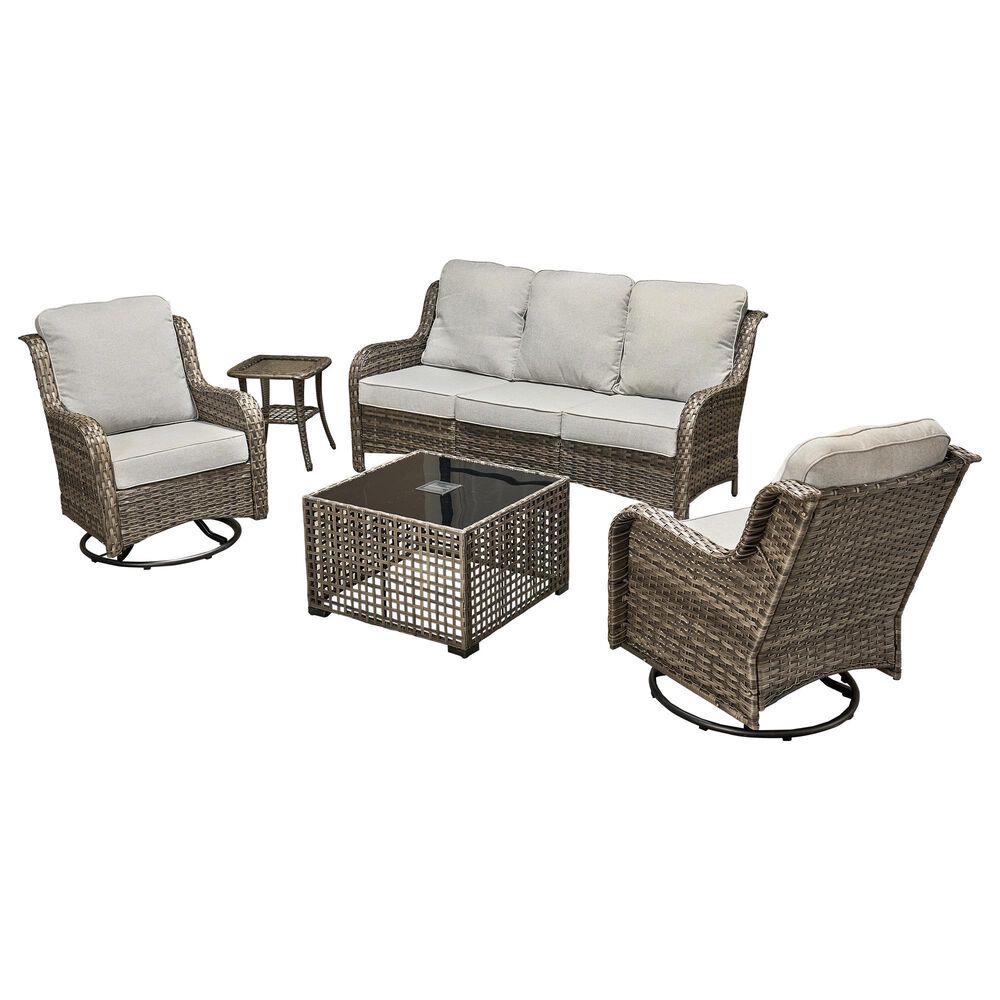 HOMLUX 5-Piece Grey Wicker Patio Set in Grey, , large