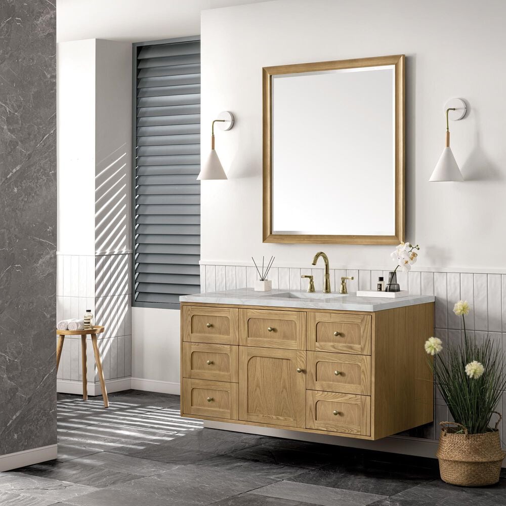 James Martin Vanities Laurent 48" Single Bathroom Vanity in Light Natural Oak with 3 cm Eternal Jasmine Pearl Silestone Top, Rectangular Sink and FreePower Wireless Charger, , large