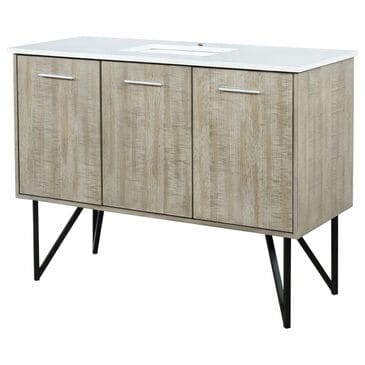Lexora Home Lancy 48" Single Bathroom Vanity in Rustic Acacia with 2 cm White Cultured Marble Top and Rectangular Sink, , large