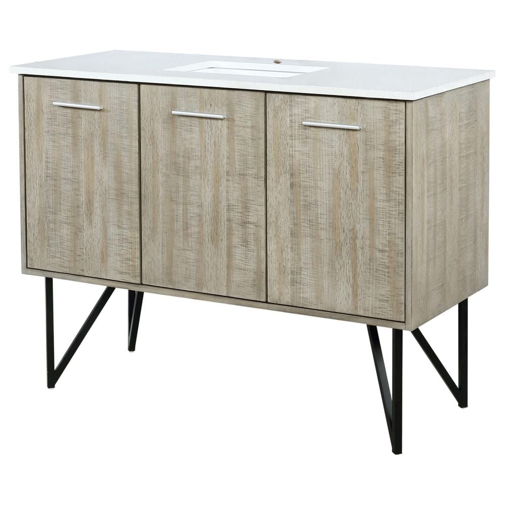 Lexora Home Lancy 48" Single Bathroom Vanity in Rustic Acacia with 2 cm White Cultured Marble Top and Rectangular Sink, , large