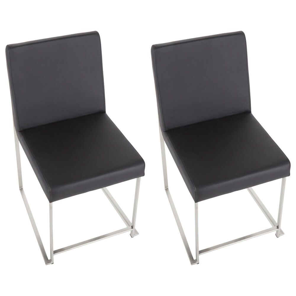 Lumisource Fuji Side Chair with Black Faux Leather Cushion in Brushed Stainless Steel &#40;Set of 2&#41;, , large